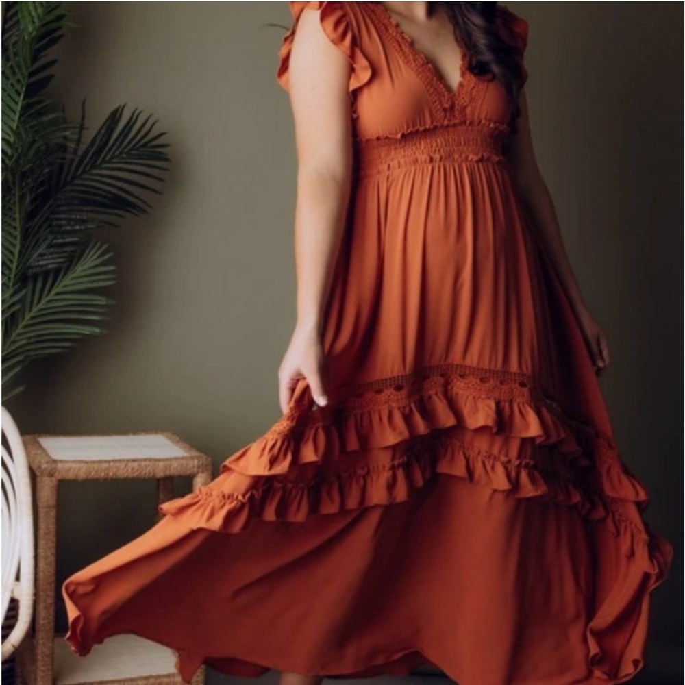 Baltic Born Rust Ruffle Maxi Dress - Picture 2 of 16